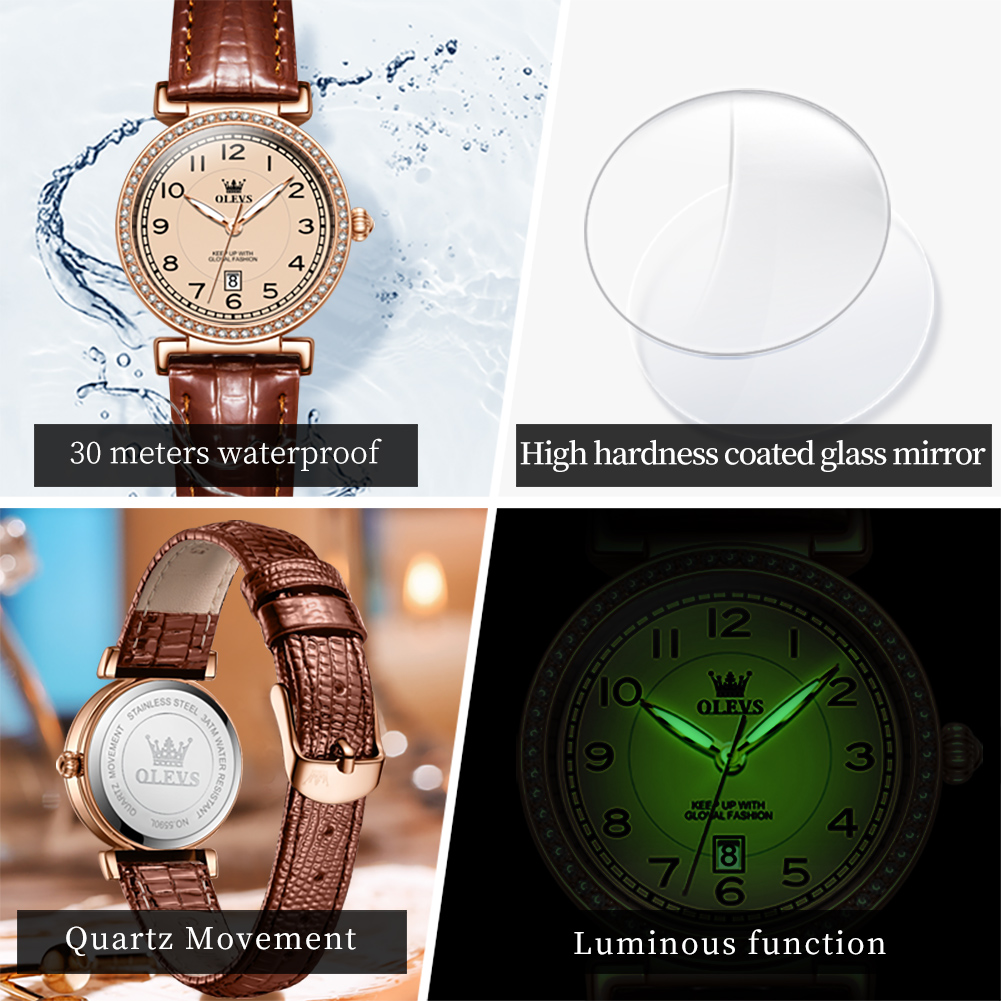 OLEVS 5590 Luxury Brand Women' - огляд і ціна Luxury Watch Leather Strap
