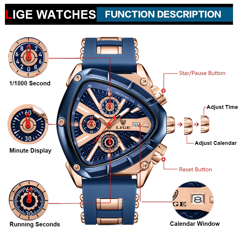 LIGE Watch Men Luxury Brand Bu - огляд і ціна Watch Triangle Luxury