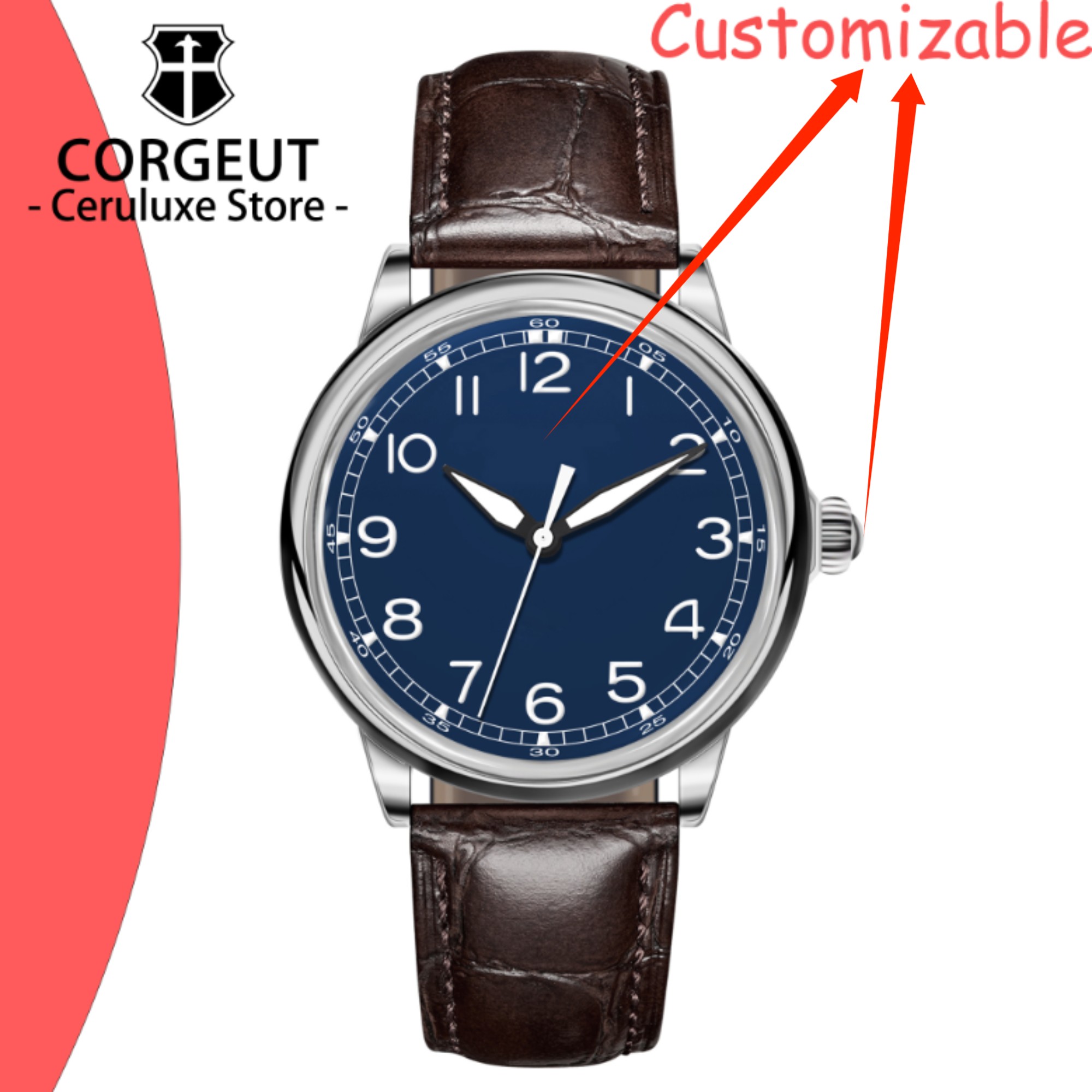 CUSTOM Logo 41mm MIYOTA8215 Au - огляд і ціна Luxury Watch Leather